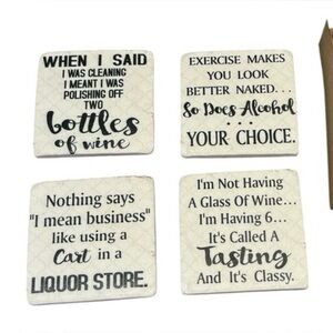 COASTERS Funny Wine Quotes Set of 4 Stone Coasters Cork Backing Quirky